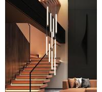 QHQQXN Modern Large Staircase Chandelier LED Height Adjustable Pendant Light Black Iron Creative High Ceiling Chic Lighting Suitable for Hotel Villa Bar Lobby Decorative Hanging Lamp(Color:Neutral LWX