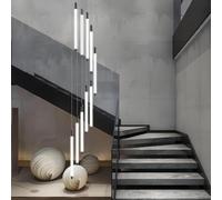 QHQQXN Modern Large Staircase Chandelier LED Height Adjustable Pendant Light Black Iron Creative High Ceiling Chic Lighting Suitable for Hotel Villa Bar Lobby Decorative Hanging Lamp(Color:Neutral LWX