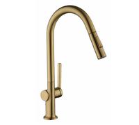 QHQQXN Rubinetti Estraibili per Lavello Cucina, Miscelatore Lavello Cucina Monocomando Oro Spazzolato con Bocca Girevole a Collo di Cigno Rubinetti per la Casa