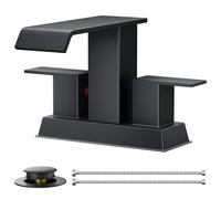 QHQQXN Rubinetti per Bagno Neri opachi a Cascata Quadrata 3 o 2 Fori per lavabo Centrale da 4 Pollici con Scarico e Tubo Flessibile a Scomparsa in Metallo, Funzionamento con Doppia Maniglia, Adatti