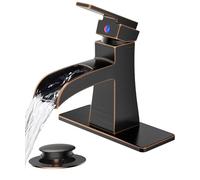 QHQQXN Rubinetti per lavabo a Cascata 1 o 3 Fori in Bronzo lucidato a Olio, Rubinetto monocomando per lavabo Bagno Vanity Restroom Farmhouse