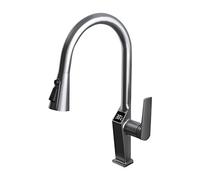 QHQQXN Rubinetti per lavello da Cucina con doccetta Estraibile Rubinetto da Cucina Grigio Display Digitale Bocca Girevole a 360° Calda e Fredda Rubinetti per la casa