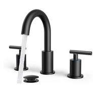 QHQQXN Rubinetto da Bagno Nero a 3 Fori, Rubinetto per lavabo da Bagno Nero Opaco da 8 Pollici diffuso con beccuccio Girevole a 360°, Adatto per lavabo da 6-12 Pollici, con Scarico Pop-up e Linea di