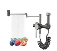 QHQQXN Rubinetto da Cucina con Montaggio a Parete con spruzzatore Laterale - Rubinetto per lavello da Cucina Pieghevole Centrale da 6 Pollici con Braccio oscillante Doppio snodo Estensibile,