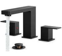 QHQQXN Rubinetto per Bagno Nero a 3 Fori, Rubinetto per lavabo Bagno Nero Opaco da 8 Pollici diffuso, 2 Maniglie per lavandino del Bagno con Scarico Pop-up, Tubo di Alimentazione CUPC e aeratore di