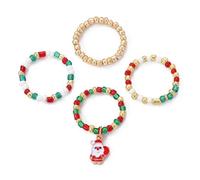 QHQQXN Set di Anelli con Perline di Natale - Gioielli Festivi con Perline Colorate e ciondoli - Anelli Regolabili per Donne e Ragazze