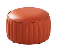 QHQQXN Stylish Orange Premium Leather Round Foot Stool - Comfy Accent Footrest for Living Room & Bedroom Small Size (36x36x24cm / 14x14x9inch)