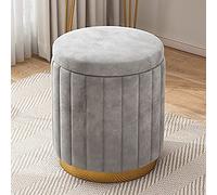 QHQQXN Velvet Footstool with Storage Round Upholstered Vanity Stool Cozy Foot Rest for Couch Grey 34x34x44cm (13x13x17in) Living Room & Bedroom