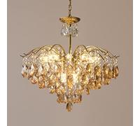 QHQQXN Vintage Crystal Raindrop Chandelier Pendant Light LED Luxury Ceiling Fixture for Dining Room Bedroom Living Room Bathroom - E14 Elegant Crystal Lighting Amber Finish LWX