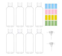 QHSXMQ 8 Pezzi Plastica Bottigliette Viaggio,Trasparenti Flaconi Ricaricabili con 2 Imbuti,Contenitori Liquidi Vuote con Etichetta Adesiva,Contenitori per Liquidi Aereo per Articoli da Toeletta