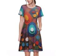 QHZLY Artistic Wonder - Abito estivo da donna, a maniche corte, con motivo floreale, casual, traspirante, linea ad A, Nero , 3XL