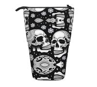 QHZLY Astuccio regolabile con teschio con indizi sulla testa, con cerniera, portatile, grande capacità, per cancelleria