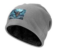 QHZLY Flying Dragon - Berretto invernale a nido d'ape, foderato in pile, caldo, morbido, leggero, con teschio, Grigio chiaro, Taglia unica