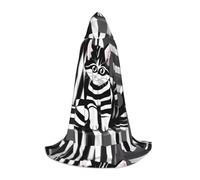 QHZLY Mantello con cappuccio per gattino bianco e nero a righe M per adolescenti mantello lungo cosplay costume da palco in maschera Comic-Con Carnevale gioco di ruolo