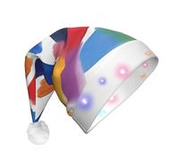 QHZLY Pittura Art Cappello di Natale luminoso per adulti, cappello di Babbo Natale decorativo in peluche a LED per le vacanze