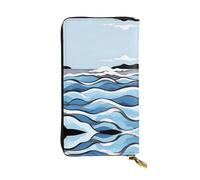 QHZLY Portafoglio in pelle con onde lunghe che lappano le rocce, unisex, elegante e funzionale, con scomparti per carte di credito, tasche con cerniera