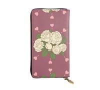 QHZLY Portafoglio lungo in pelle bianca rosa dell'amore per unisex, elegante e funzionale, con scomparti per carte, tasche con cerniera