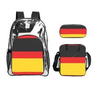 QHZLY Set con zaino in PVC trasparente con bandiera tedesca, borsa portapranzo, astuccio per matite, leggero e