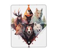 QHZLY Tappetino per mouse con bordo in gomma, motivo lupi e renne, 21,1 x 26,2 cm, per ufficio, gioco, studio, scrivania, computer portatile