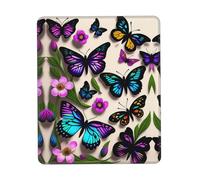 QHZLY Tappetino per mouse con bordo in gomma multicolore, motivo farfalle viola, blu e gialle, 20 x 24 cm, per ufficio, gioco, studio, scrivania, computer portatile