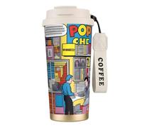 QHZLY Tazza da caffè in acciaio inox 316 con scena comica pop bianca, grande, isolata, da viaggio, per ufficio, casa, auto