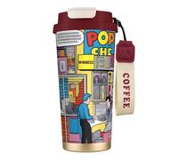 QHZLY Tazza da caffè in acciaio inox 316 con scena comica pop rossa, grande, isolata, da viaggio, per ufficio, casa, auto