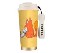 QHZLY Tazza da caffè in acciaio inox 316 con semi di girasole e volpi, bianca, grande, isolata, da viaggio, per ufficio, casa, auto