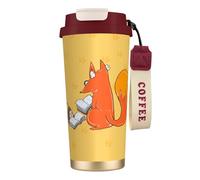 QHZLY Tazza da caffè in acciaio inox 316 con semi di girasole e volpi, colore rosso, grande, isolante, da viaggio, per ufficio, casa, auto