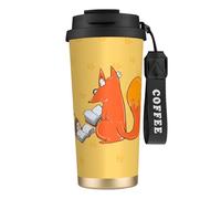 QHZLY Tazza da caffè in acciaio inox 316 con semi di girasole e volpi, nera, grande, isolata, da viaggio, per ufficio, casa, auto