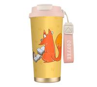 QHZLY Tazza da caffè in acciaio inox 316 con semi di girasole e volpi, rosa, grande, isolante, da viaggio, per ufficio, casa, auto