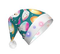QHZLY Timido coniglio facce Natale luminoso cappello per adulti, peluche LED decorativo Babbo Natale Cap per le vacanze