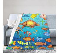 QHZLY Turtle and Fish - Coperta in pile di flanella, 127 x 101,6 cm, leggera, morbida, calda, per letto, divano, campeggio, viaggi