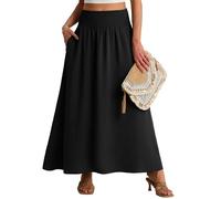 Qi Xing - Gonne Maxi da Donna, Sagomate, Elastico in Vita Alta, Casual, Boho, Svasate, da Spiaggia, Lunghe, con Tasche, L