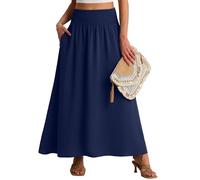 Qi Xing - Gonne Maxi da Donna, Sagomate, Elastico in Vita Alta, Casual, Boho, Svasate, da Spiaggia, Lunghe, con Tasche, L