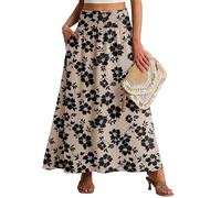 Qi Xing - Gonne Maxi da Donna, Sagomate, Elastico in Vita Alta, Casual, Boho, Svasate, da Spiaggia, Lunghe, con Tasche, L