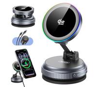 Qi2.2 - Supporto magnetico per auto, 25 W, supporto di ricarica wireless veloce con luce RGB, supporto rotante a 360° per telefono per la tua auto, compatibile con iPhone 12-17, S26/S25