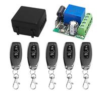 QIACHIP Interruttore radio telecomando relè 433 MHz, 5V 12V 24V modulo ricevitore 1 canale con 5 trasmettitori, Controller contatti privi di potenziale per porte del garage, luci, porte