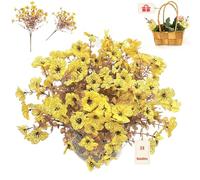 Qiamia 12/24 Bundles Faux Fall Flowers, artificial mums for outdoors fall, fake mums for Home Decor Indoor Outdoors (With 1 Flower basket) (Yellow,24Bundles)