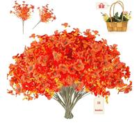 Qiamia 12/24 Bundles Faux Fall Flowers, artificial mums for outdoors fall, fake mums for Home Decor Indoor Outdoors (With 1 Flower basket) (Red,24Bundles)