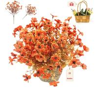Qiamia 12/24 Bundles Faux Fall Flowers, artificial mums for outdoors fall, fake mums for Home Decor Indoor Outdoors (With 1 Flower basket) (Orange,24Bundles)