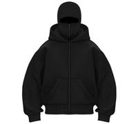 Qiamia Balaclava Hoodie with Mask, Double Hooded Zip Masked Hoodie, Keeping Warm And Windproof (Black,M)