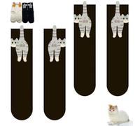 Qiamia Cat Socks with Balls, Funny Cat Socks, Cotton Novelty Funny Animal Fun Crew Sock for Women Men and Cats Lovers (2Black)