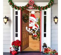 Qiamia Christmas Front Door Decoration Cover, Front Door Christmas Decorations - Christmas Door Cover, Vintage Xmas Christmas Banner, Funny Christmas Background (D)