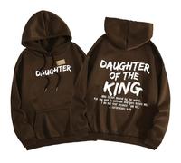 Qiamia Daughter of The King Hoodie, Jesus Hoodies for Women & Men, Christian Sweatshirts for Women with 50 PCS Bible Quote Stickers (Brown,XL)