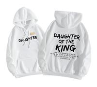 Qiamia Daughter of The King Hoodie, Jesus Hoodies for Women & Men, Christian Sweatshirts for Women with 50 PCS Bible Quote Stickers (White,L)