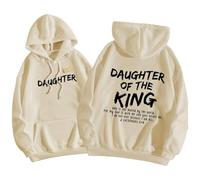 Qiamia Daughter of The King Hoodie, Jesus Hoodies for Women & Men, Christian Sweatshirts for Women with 50 PCS Bible Quote Stickers (Apricot,5XL)