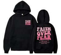 Qiamia Faith Over Fear Hoodie with 50 PCS Bible Stickers, Christian Hoodie for Men & Women, Oversized Hooded Sweatshirt for Women (Black 03,XL)
