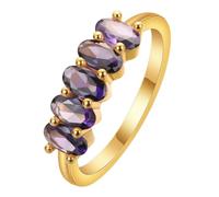 QIAMNI Anelli impilabili placcati oro 14 K con gemma ovale (3 stili: rosa/viola/rosso)
