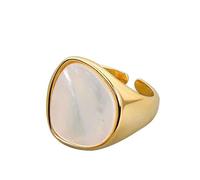 QIAMNI Anello con conchiglia bianca geometrica, design alla moda, in acciaio inox, personalizzato, con estremità aperta (oro)