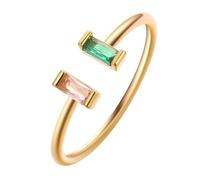 QIAMNI Anello con pietra portafortuna a forma di baguette verticale aperto, regalo personalizzato per neomamme, Ottone, Zircone